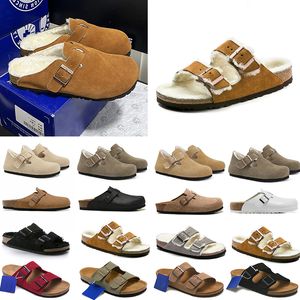 2024 Schaffell Bostons Clogs Birkin Luxus Damen Damen Hausschuhe Schnalle Pelz Sandalen Herren Sandale Mule Flache Freizeitschuhe Tazz Wildleder Strand Pelz Slide Dame Größe EUR 36-46