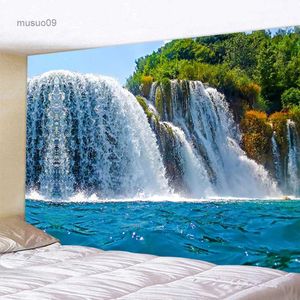 Tapestries Beautiful waterfall forest home art tapestry Hippie Bohemian decoration large bed sheet background wall sofa blanket