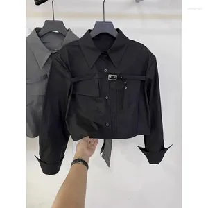 Damenblusen QWEEK Schwarz geerntete Hemden Frauen Koreanische Streetwear Bluse Punk Gothic Harajuku Langarm Top Mode Frühling 2024 Ästhetik