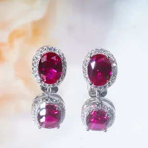 Stud Earrings Vintage Oval Ruby Studs 5A Zircon S925 Sterling Silver Platinum Plated For Women Luxury Fine Jewelry Party