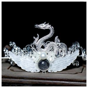 Grampos de cabelo chinês hanfu coroa dragão decoração masculino branco vintage headpiece para homens han pano combinando acessório diy