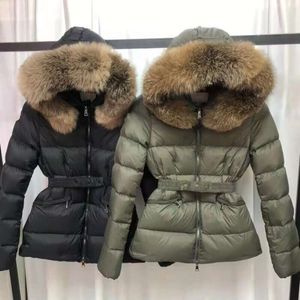 Requintado jaqueta de inverno real gola de guaxinim quente moda parka com cinto feminino acolchoado casaco de bolso grande jaqueta