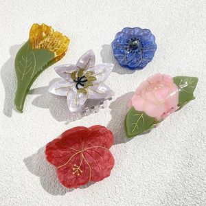 Raincoats Fresh Style Oversize Acetate Flower Hair Clip Claw For Women Elegant Floral Barrettes Hairpin Headwear Accessories 2024