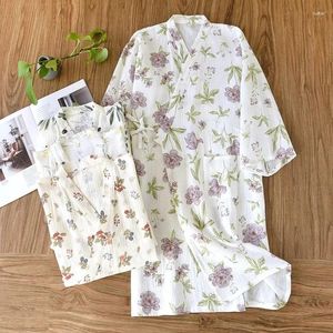 Women's Sleepwear Crepe Kimono Cotton Bathrobe Nightgown Bath Robe Japanese 2024 Cute Robes Women Home Spring/Summer For