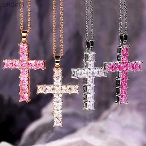 Pendant Necklaces Huitan Hot Sale Female Cross Necklace Inlaid White/Pink Cubic Zirconia Fashionable Versatile Women Necklace for Party Jewelry YQ240124