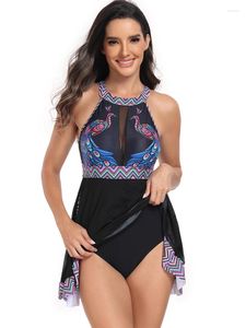 Costumi da bagno da donna 2024 Girocollo senza maniche Costumi interi Donna Moda stampato Tankini Abito da spiaggia senza schienale a vita alta