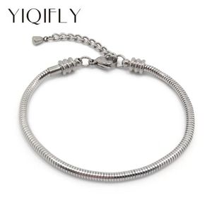 Bracelets YIQIFLY Free Shipping 6pcs Stainless Steel Snake Chain Lobster Clasp Bracelet fit European Bracelet DIY One Side with Screw