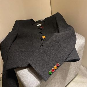 Giacca corta con fibbia in vetro design elegante da donna colletto a maniche lunghe top autunno e inverno 2024 giacca casual coreana chic 240123