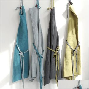 Aprons High End Linen Cotton Simple Uniform Unisex Adt For Woman Ladys Kitchen Cooking Coffee Shop Za6488 Drop Delivery Home Garden T Dhc8A