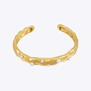 Bangles Enfashion Pulseras Geometria Imitação Pérolas Bangle para Mulheres Aço Inoxidável Cor de Ouro Cuff Pulseira Elegante Jóias B232383