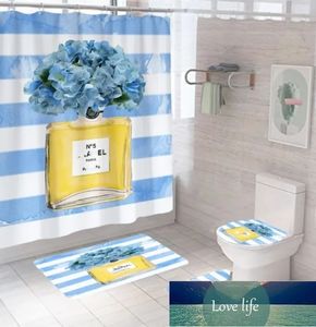 All-Match Cool Print duschgardiner Ställer in högkvalitativa fyrdelar Måste ställa in badrummet anti-peeping non-halp deodorant badtoalettmattor