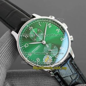 JHF 41mm Green Dial Chronograph Automatisk Timex Leather Watch med 316L Steel Case och Stopwatch Best Version ETA SA7750 371615 från Trust