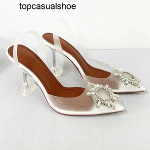 Amina muaddi Women Luxury Sandals Heel High Shoes Begum Bow Crystal-embellished Buckle Pointed Toesl Sunflower Sandal Girls Dinner Dress Shoe No359