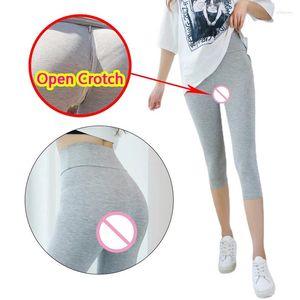 Women's Leggings Woman Open Crotch Sexy Pants Crotchless Elastic Seamless Double Zipper Panties Couple Toys For Outdoor Sex Shorts