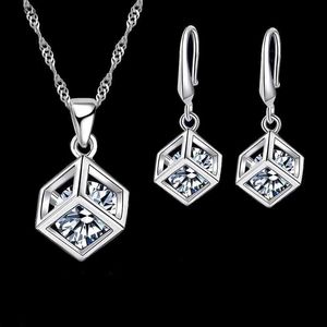 Pendant Necklaces 925 Sterling Silver Color Necklaces Earrings Jewelry Sets Hot Sale Cubic Zircon Women Girls Engagement Anniversary Accessory YQ240124