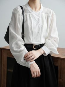 Kadın bluzları Fransız tarzı yuvarlak boyun bluz gömleği kadınlar için - 2024 Sonbahar Fener kollu benzersiz tasarım gevşek bağlantı.