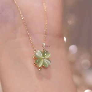 Pendant Necklaces Fashion Clover Necklace For Lady Jewelry Gift 2022 Trendy Green Jade Flower Rotated Pendant Women 925 Silver Necklaces Latest