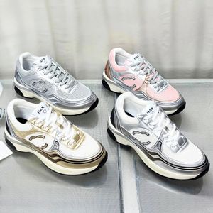 Kvinna designer kör dubbel cc sneaker plattform sko tränare klänning läder lyx sko pappa silver sport avslappnad sko man duk reflekterande tyg mocka svarta rosa skor