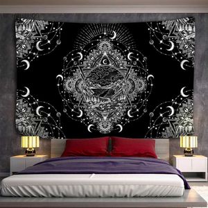 Tapices Blanco y negro Sol Luna Mandala Tapiz Colgante de pared Bohemia Brujería Hippie Dormitorio Psicodélico Decoración de la habitación