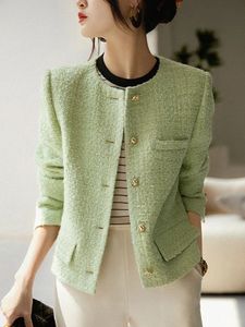 High Street Marca de Moda Coreana Jaqueta Tweed Para Mulheres Outono Inverno Francês Vintage Luxo Manga Longa Casacos Curtos de Lã Outwear 240118