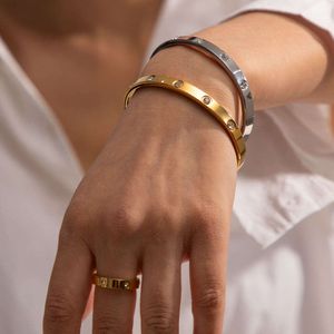 Blingbling Zircon Bangle 18k PVD Stainless Steel Bangle Round Zircon Inlaid Rectangular Alternating Bracelet For Women