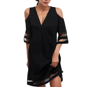 Casual Dresses Party Dress Birthday Night Club Outfits Loose Sheer Mesh Mini V Neck Short Sleeve Cold Shoulder