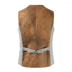 Gilet da uomo Moda Uomo Completo da lavoro formale Gilet monopetto 4 bottoni Scollo a V Indietro Patchwork Morbido Costume Gilet per uomo