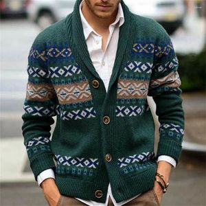 Men's Sweaters Men Fashion Turn Down Collar Cardigan Printed Knitwear Male Casual Single Breasted Sweater Knitted Sweatercoat Autumn Jacket