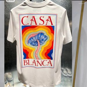 Magliette da uomo firmate T-shirt con stampa di lettere di funghi arcobaleno Top a maniche corte in cotone sciolto da uomo e da donna