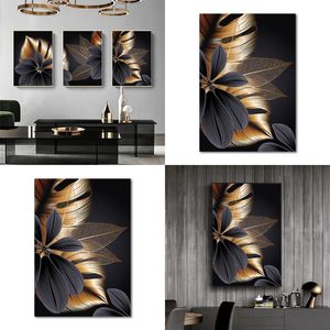 Oil Painting Golden Leaf Plant Decorative Home Porch Living Room Hanging Picture Frameless Core Drop Delivery Ottkl