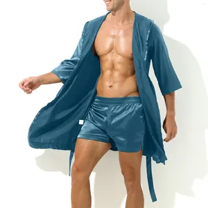 メンズスリープウェアバスローブソリッドカラー薄いセクシーな半袖シンプルなルーズ男性