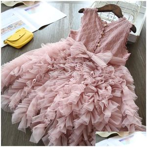 Em estoque flor menina vestidos rendas meninas princesa vestido fofo bolo esmagar crianças festa de natal traje casamento aniversário tutu vestido chi dhhjp