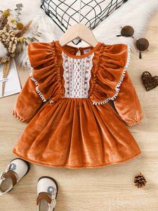 Mädchenkleider, langärmliges Kleid für Kleinkinder, Rüschen, Satin-Finish, modisches, schönes Urlaubs-Herbst-Winter-Kleid für Kleinkinder, Mädchen von 0–2 Jahren