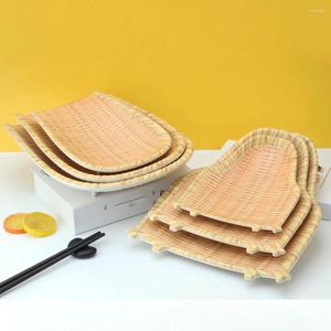 Placas de bambu jantar placa conjunto mão imitação tecida para restaurante el churrasco redondo bordas lisas resistente a altas temperaturas