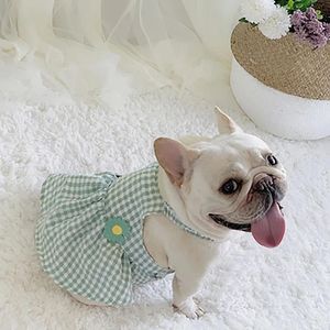 Apparel Spring Summer Fashion Plaid Sling kjolar Pet Dogs Dresses French Bulldog Dogs kläder Lovely Puppy Dog Dress Clothing Schnauzer