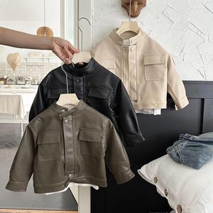 Jackets Vintage Leather For Kids Boys Coat Autumn Winter Street Handsome Warm Girls Jacket Fashion Waterproof Children Outwear