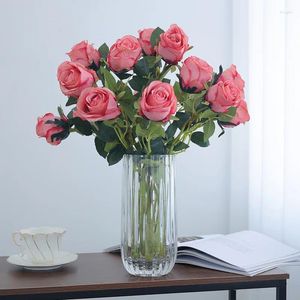 Decorative Flowers 6pcs Vintage Silk Fabric Artificial Bulgarian Rose Home Dining Table Decoration And Ornaments