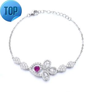 Gioielleria raffinata luce di lusso in argento sterling 925 rodiato con dopulente pietra preziosa rossa braccialetto con ciondolo Moissanite per le donne da sposa