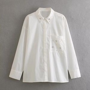 Blusas femininas superaen estilo europeu e americano roupas 2024 moda jóias decoração popeline camisa