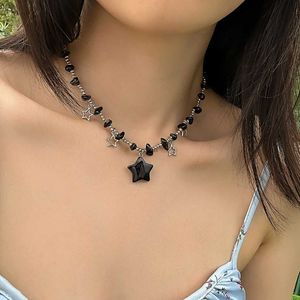 Pendant Necklaces Stone Beads Chain with Stars Pendant Necklace for Women Y2K Trendy Beaded Choker Necklaces 2023 Fashion Jewelry Neck Accessories