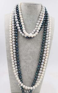 Necklaces freshwater pearl white black gray near round 910mm necklace 17/30/45inch FPPJ wholesale beads nature