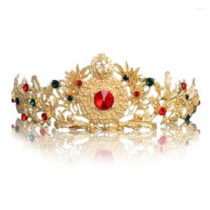 Fermagli per capelli Colore oro Vintage Cristallo rosso Tiara nuziale Accessori da sposa Strass Spettacolo Prom Corona per la sposa NA