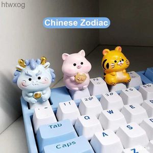 Keyboards Chinese Zodiac Animal ABS Resin Key Caps 3D Solid Cute Pink Girl Gifts Transparent Keycap For Mechanical Keyboard Cross Axis DIY YQ240123