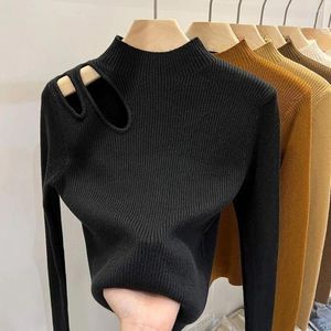 Damenblusen, Damenoberteil, elegant, modisch, gestrickt, halbhoher Kragen, Slim-Fit, einfarbig, weich, warm, für den Winter