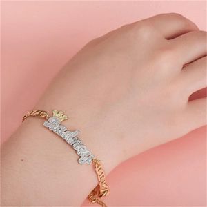 Bracelets Custom Two Tone Crown Name Bracelet Double Plate Nameplate Bangle Personalized Stainless Steel Bracelets Jewelry Accessory Gifts