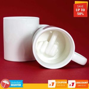 Tumblers Novidade Criativo Caneca de Café Branco Cerâmica Dedo Médio Copo Engraçado para Escritório Café Leite Chá Xícaras de Porcelana Presentes de Personalidade