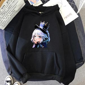 Hoodies femininos genshin impacto furina hoodie para mulher estética gráfico kawaii harajuku pulôveres com capuz camisolas anime roupas topo