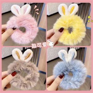 Colorful Hair Accessories plush rabbits ears Hair Band Scrunchies Girls Ponytail Holder Tie Easter bunny ear Ring Stretchy Elastic Rope ZZ