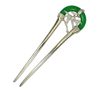 Fermagli per capelli Gioielli a forcina Stile vintage Copricapo liscio con estremità verde per abito da sera Strumento per realizzare acconciature