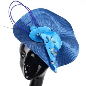 Boinas moda feminina flor fascinator chapéu imitação de palha casamento millinery chapeau bonés senhoras elegante headpiece headbands